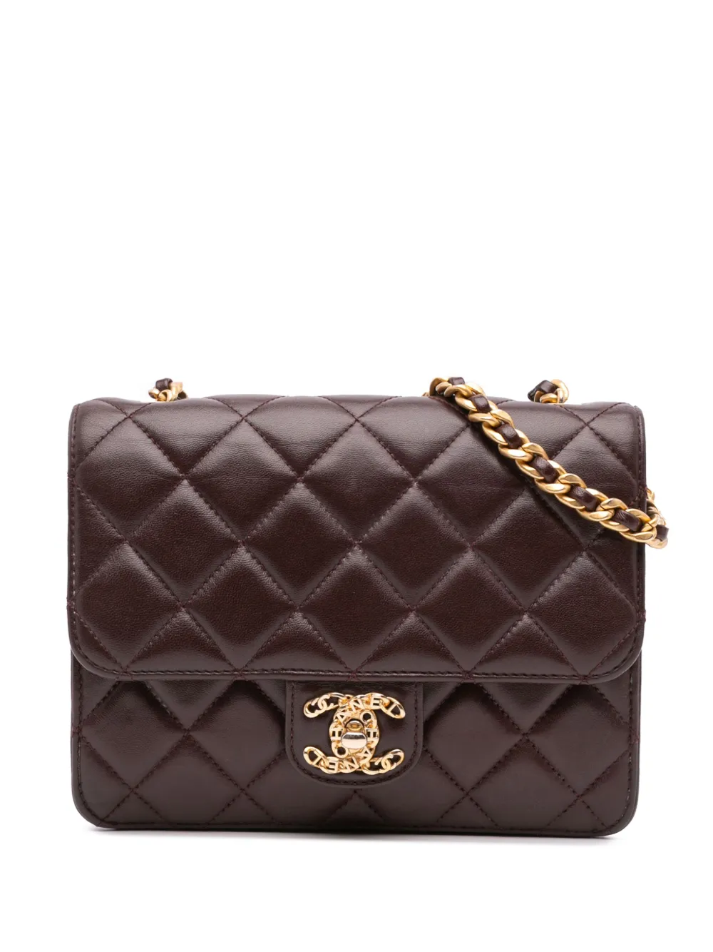 CHANEL Pre-Owned 2021-2024 mini Shiny Single Flap Umhängetasche aus gestepptem Lammleder | Rot | Image 1