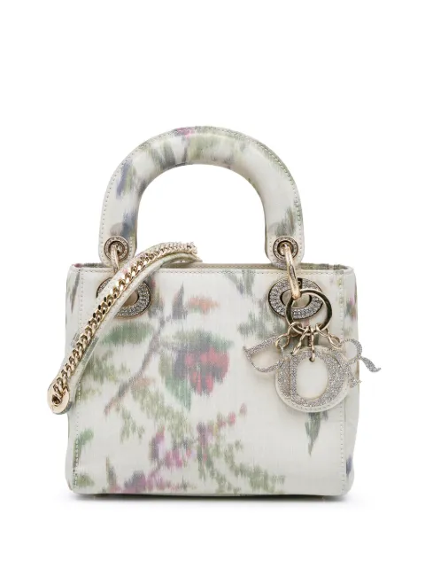 Christian Dior Pre-Owned bolsa satchel Lady Dior Floral Crystal mini de satén 2019