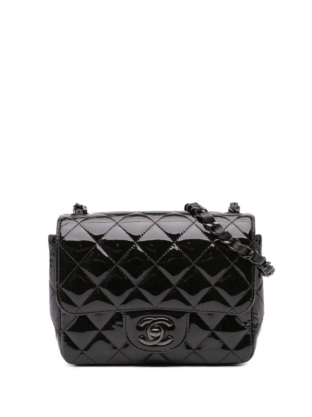 CHANEL Pre-Owned 2021-2024 Mini Square Classic Patent So Black Single Flap crossbody bag | Black | Image 1