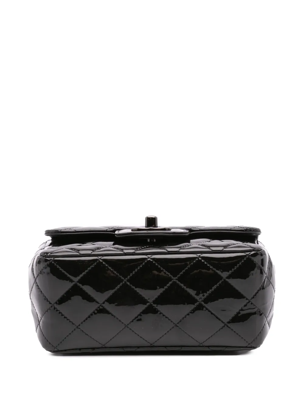 Pre-owned Chanel 2021-2024 Mini Square Classic Patent So Black Single Flap Crossbody Bag