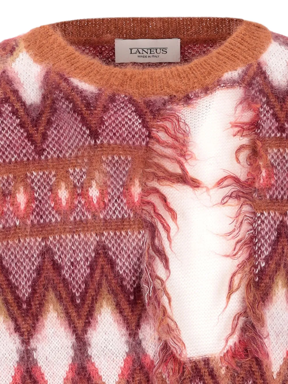 Laneus Frayed Geometric-pattern Sweater In Red