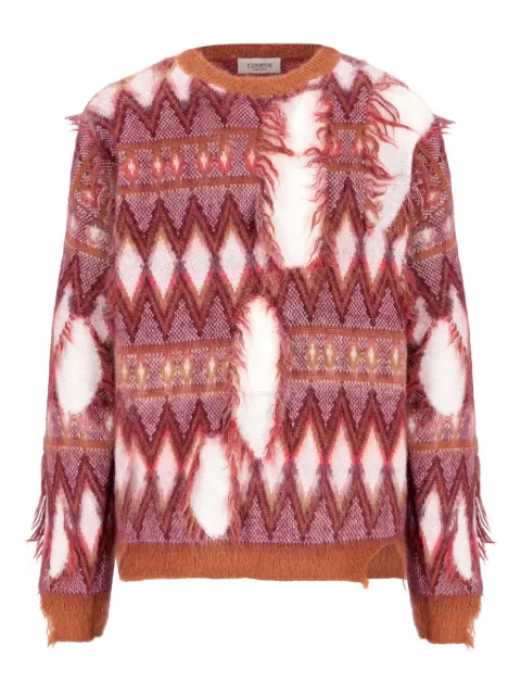 Laneus frayed geometric-pattern sweater