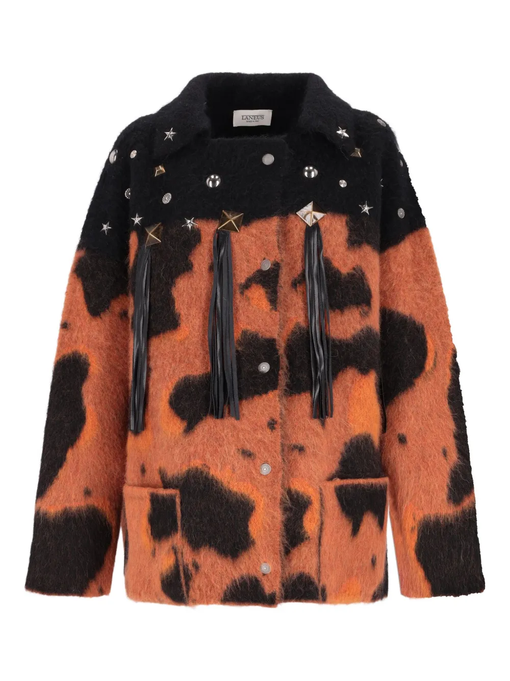 Laneus fringe-detail maculated jacket | Black | Image 1