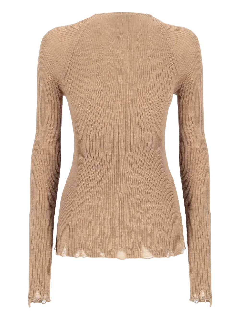 Laneus Ribbed Frayed-hem Sweater In Neutral