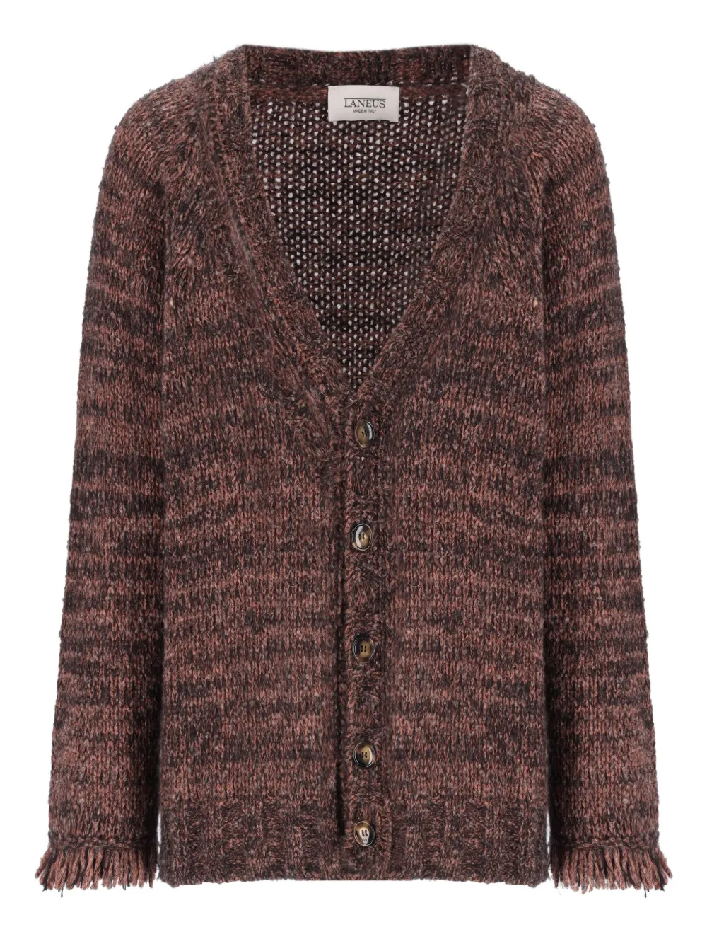 Laneus Fringed Button Cardigan In Brown