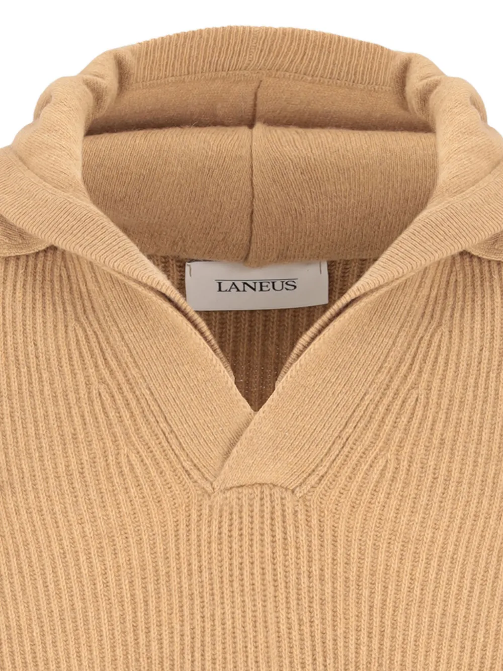 Laneus Hooded Ribbed Knit Sweater In Brown