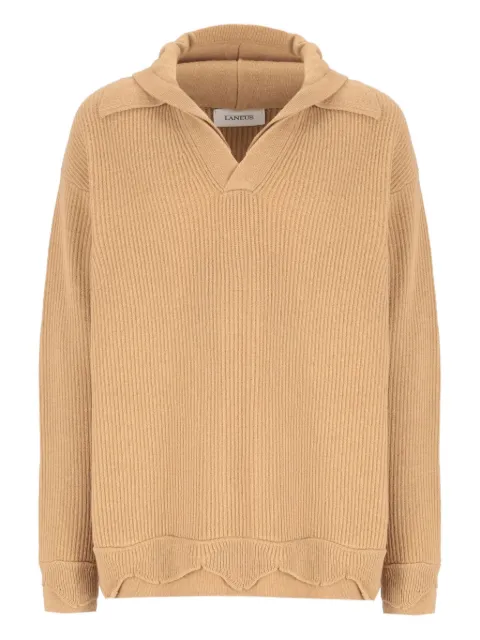 Laneus hooded ribbed knit sweater