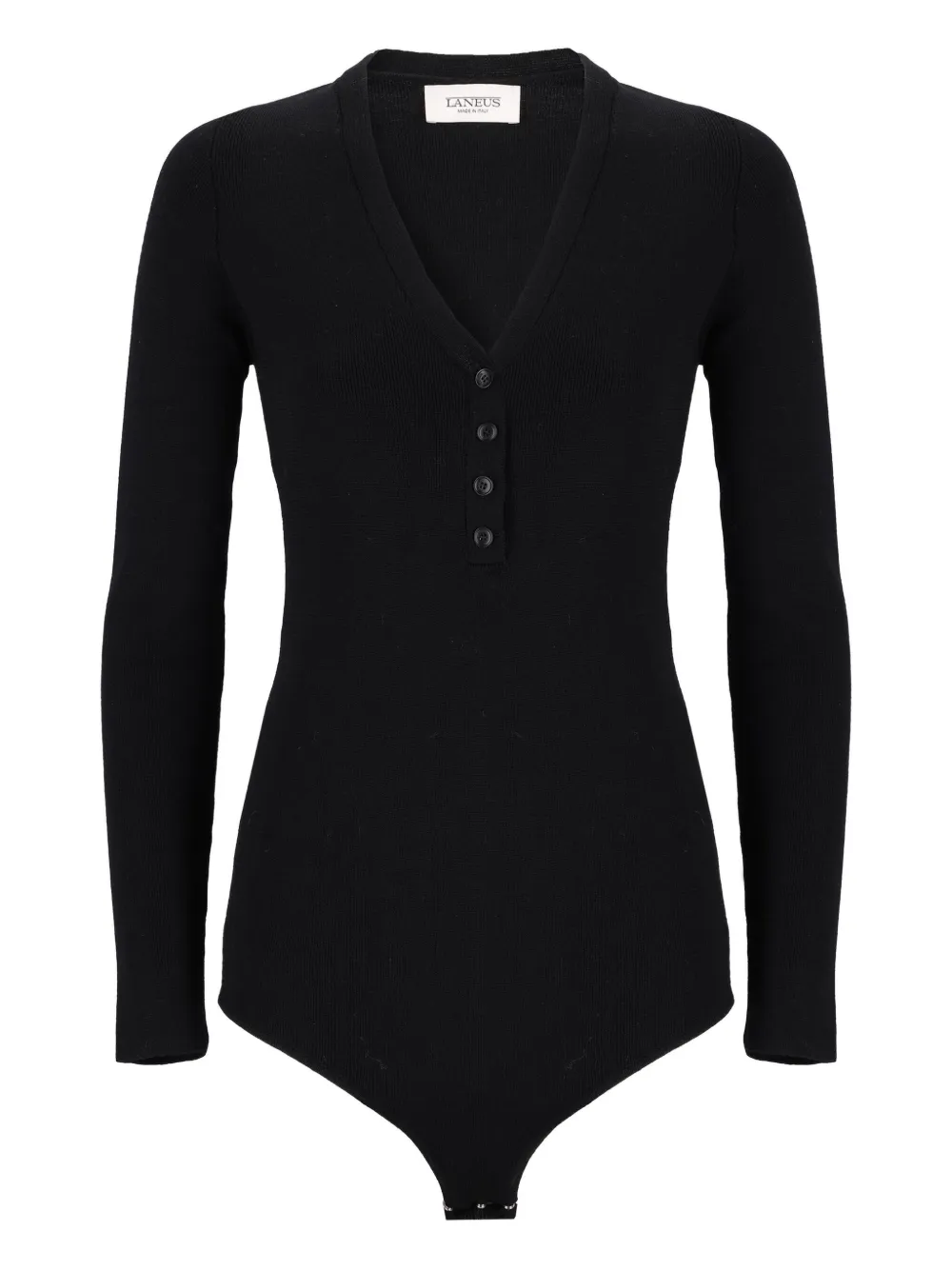 Laneus ribbed V-neck buttoned bodie | Black | Image 1