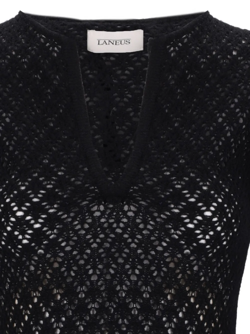 Laneus Open-knit V-neck Mini Dress In Black
