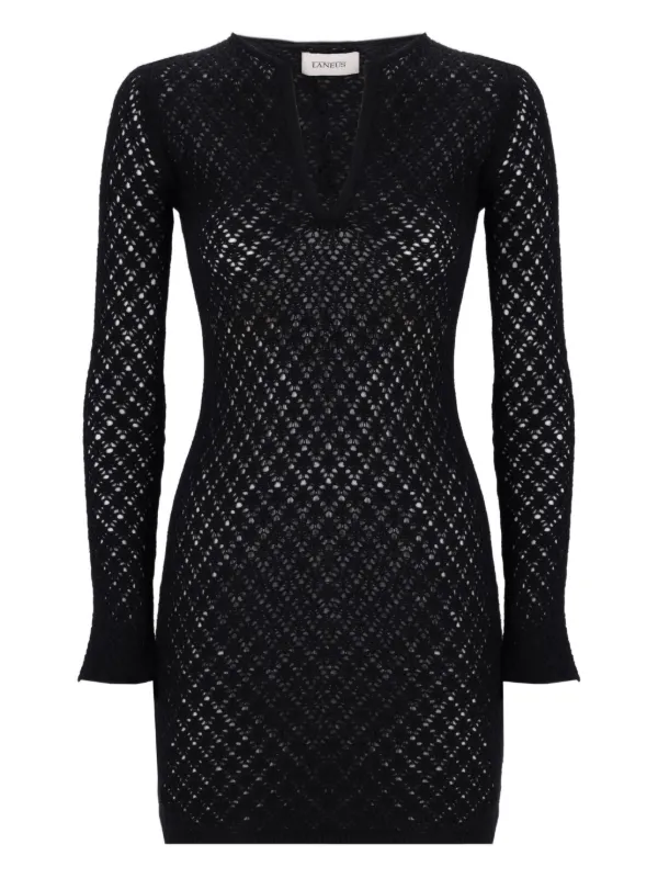 Laneus open-knit V-neck Mini Dress | Black | FARFETCH NO Laneus open-knit V-neck Mini Dress | Black | FARFETCH NO