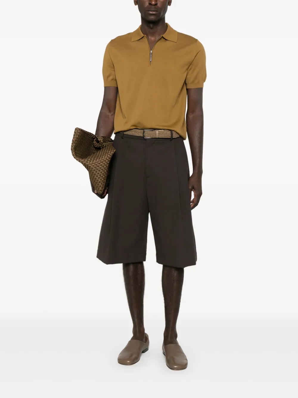 Canali Poloshirt met rits - Bruin