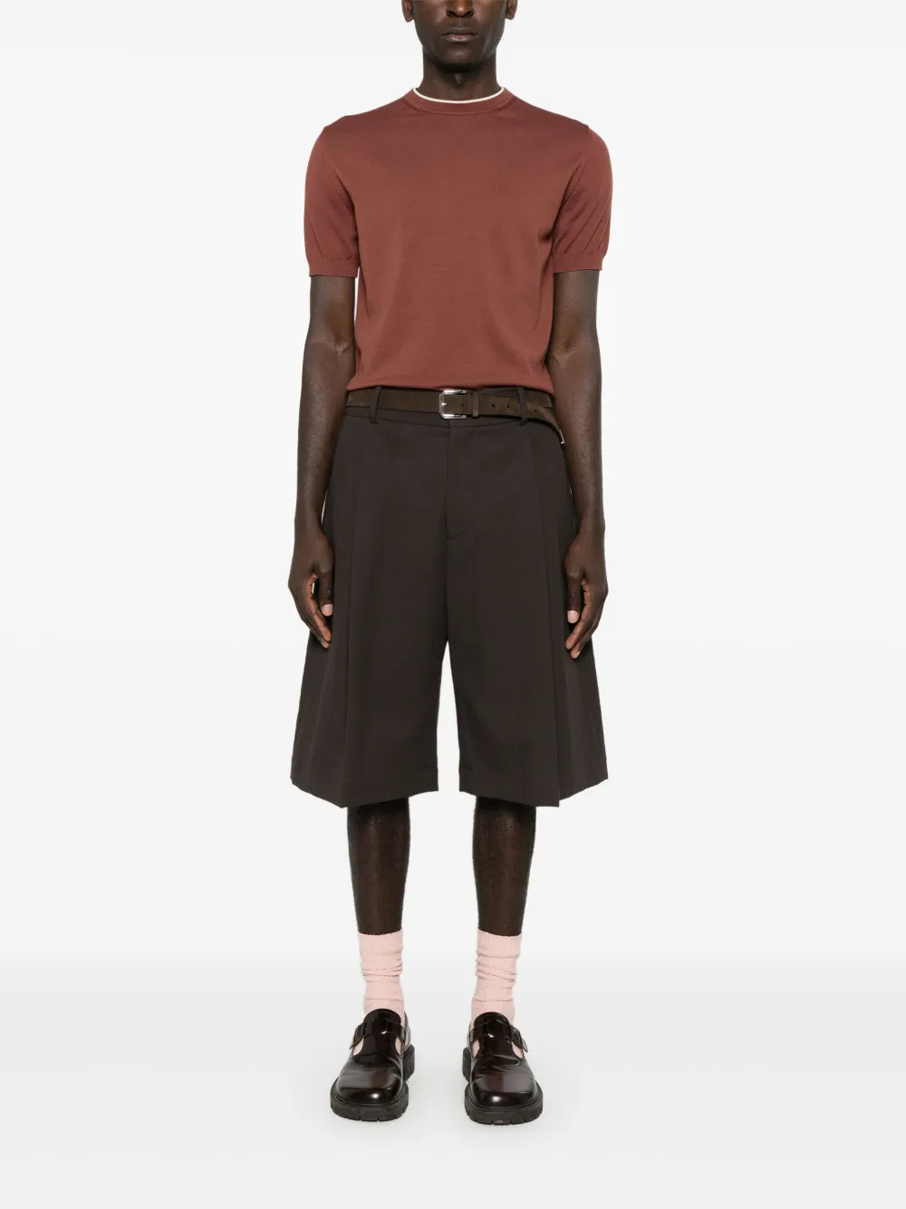 Canali Fijngebreid T-shirt - Bruin
