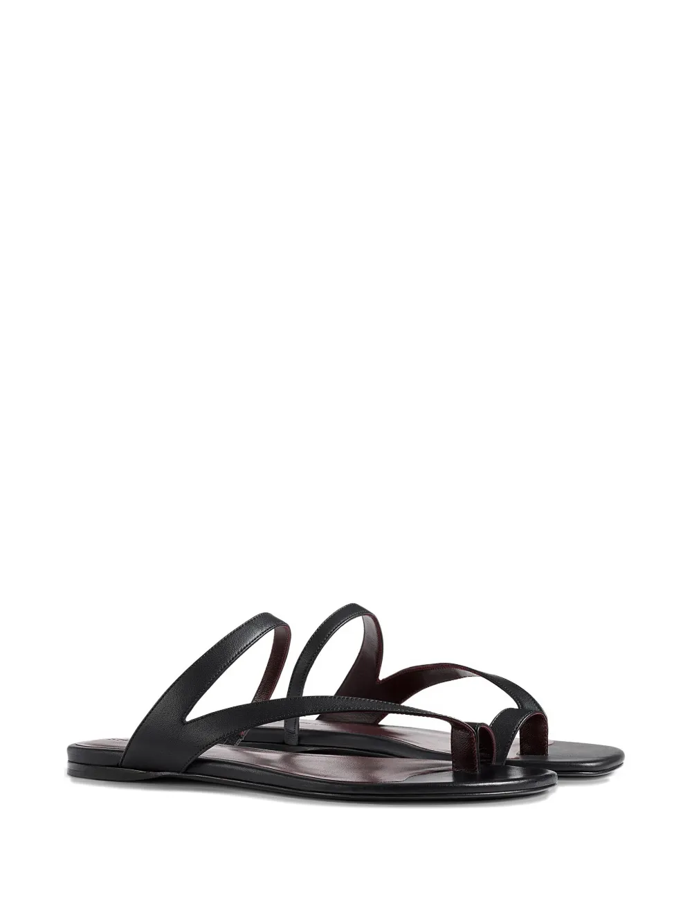 Khaite Aimee Leather Flat Sandals In Black