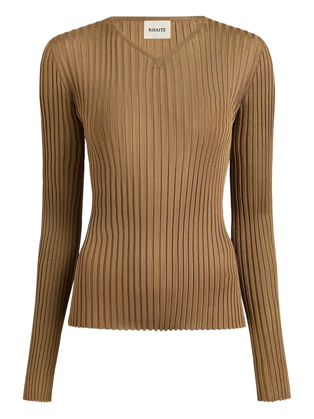 KHAITE Tia ribbed v-neck top | Brown | Image 1