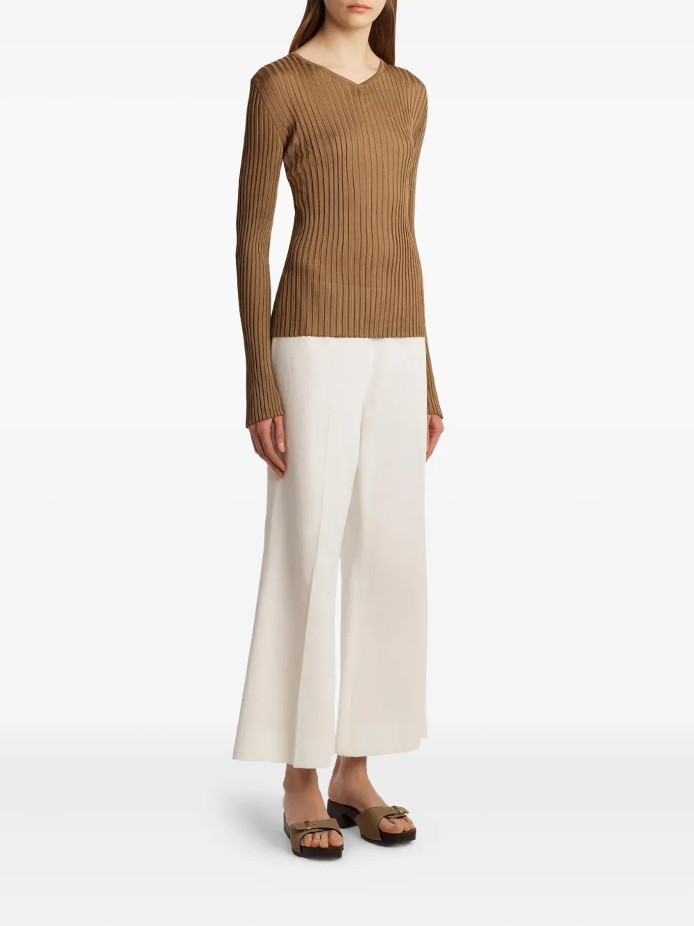 KHAITE Tia ribbed v-neck top - Bruin