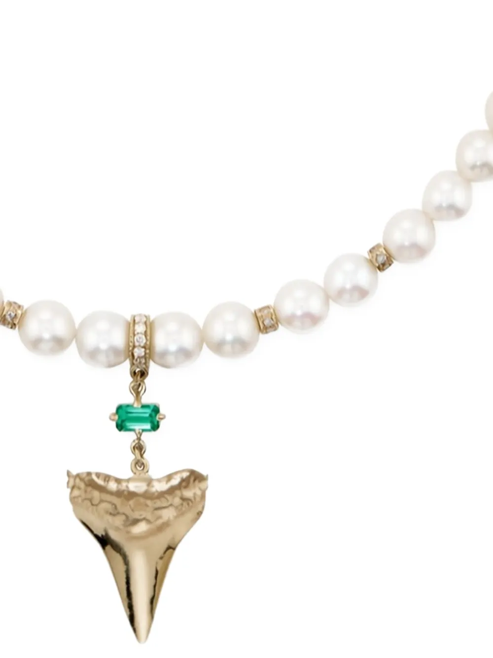 Jacquie Aiche 14k Yellow Gold Shark Tooth Emerald And Diamondecklace