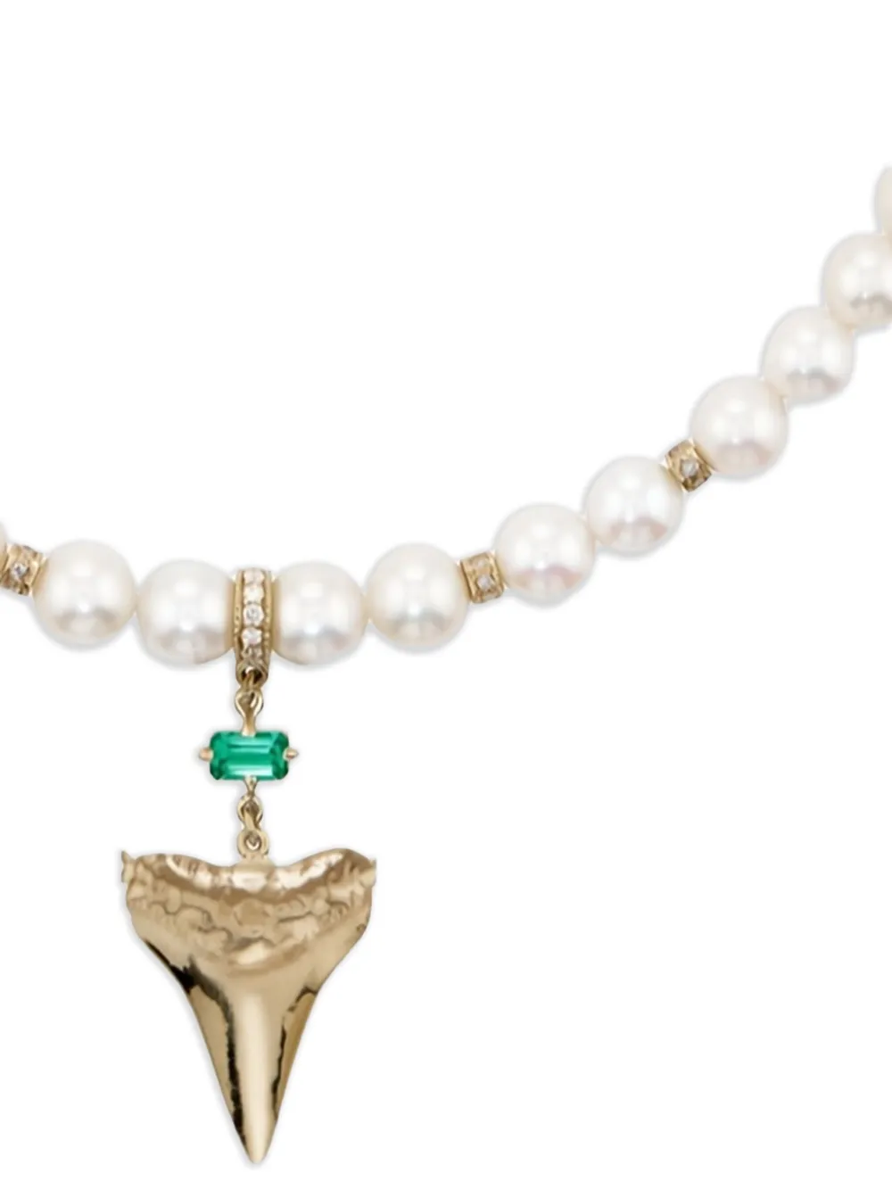 Jacquie Aiche 14K黄金 Shark Tooth 祖母绿宝石钻石吊饰项链 | 高级珠宝 | Image 2