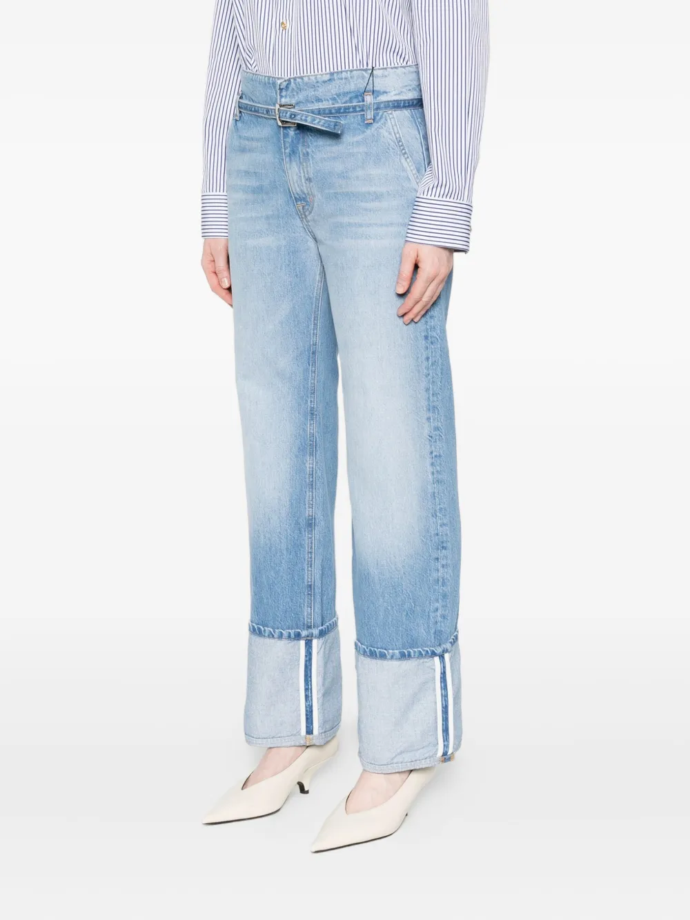  Brandon Maxwell Cuffed Belted-waistband Denim Jeans - Blue 