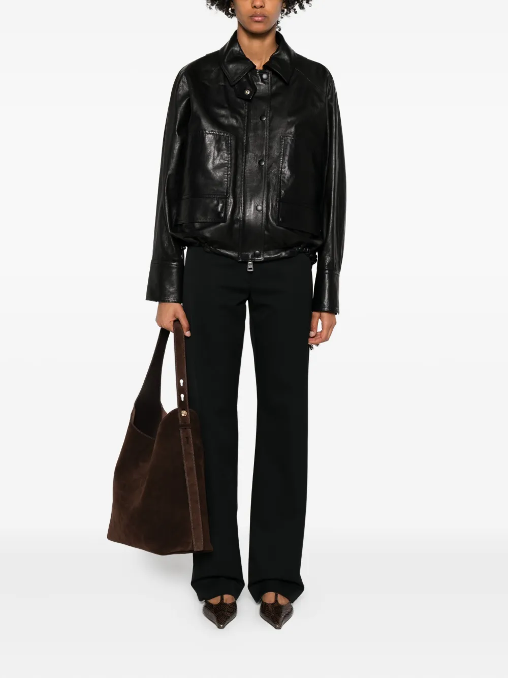 Brandon Maxwell Drawcord-hem Leather Jacket In Black
