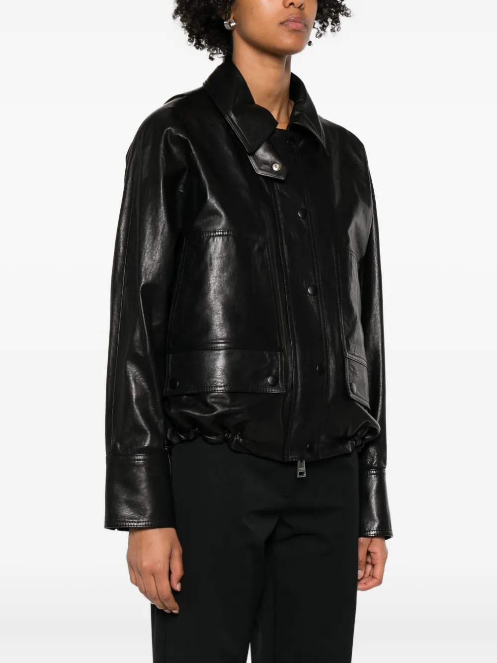Brandon Maxwell Drawcord-hem Leather Jacket In Black