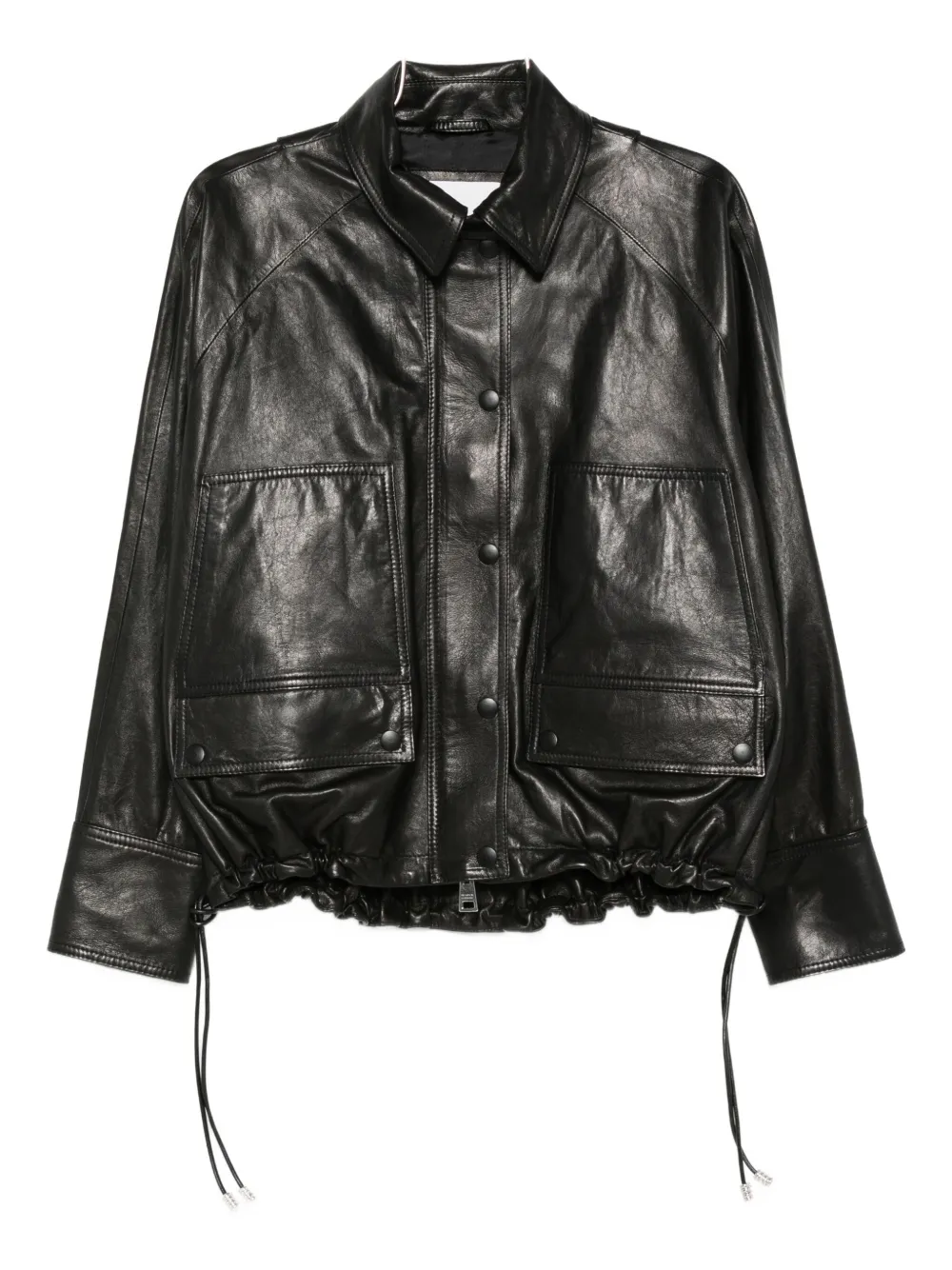 Brandon Maxwell Drawcord-hem Leather Jacket In Black