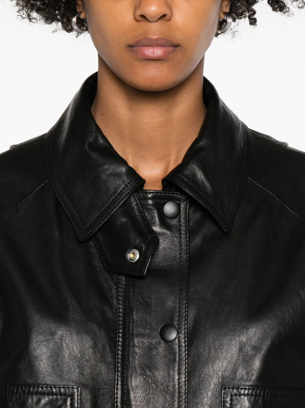 Brandon Maxwell Drawcord-hem Leather Jacket In Black