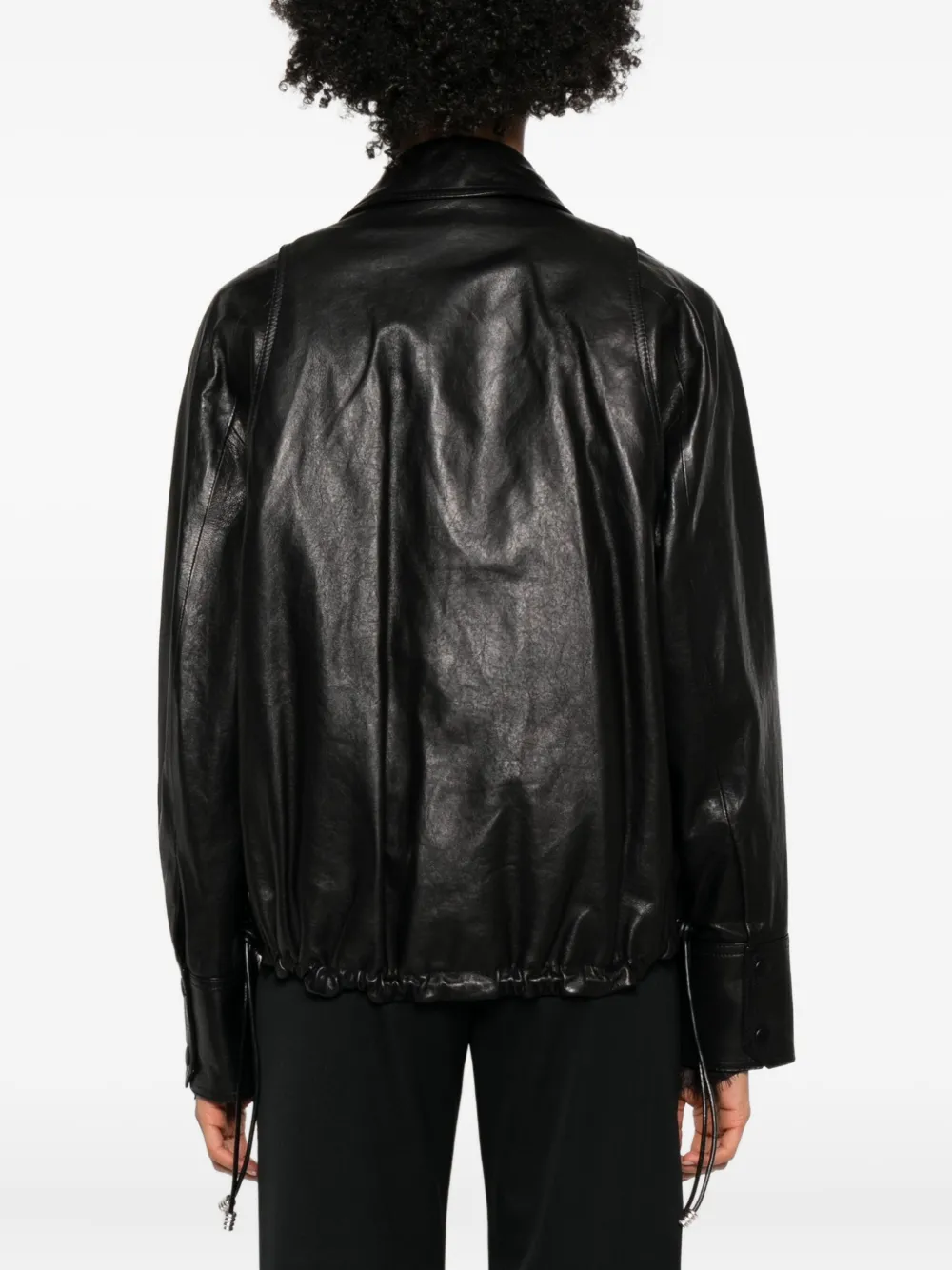 Brandon Maxwell Drawcord-hem Leather Jacket In Black