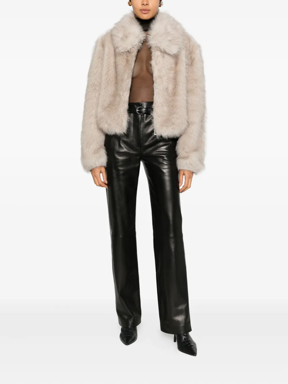 Brandon Maxwell Kaia belted leather trousers - Zwart