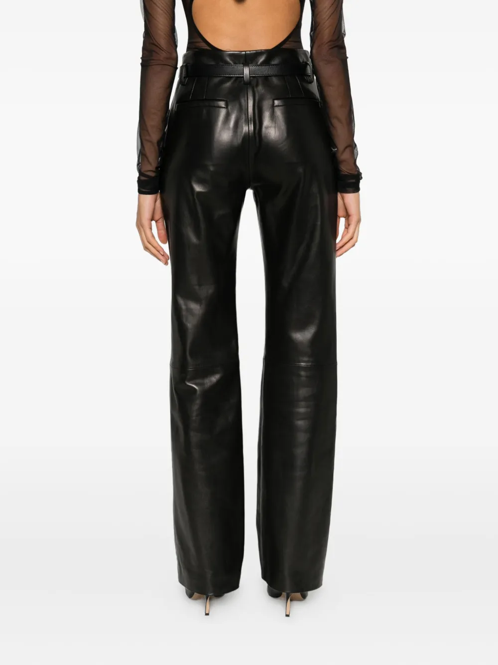 Brandon Maxwell Kaia Belted Leather Trousers In Black