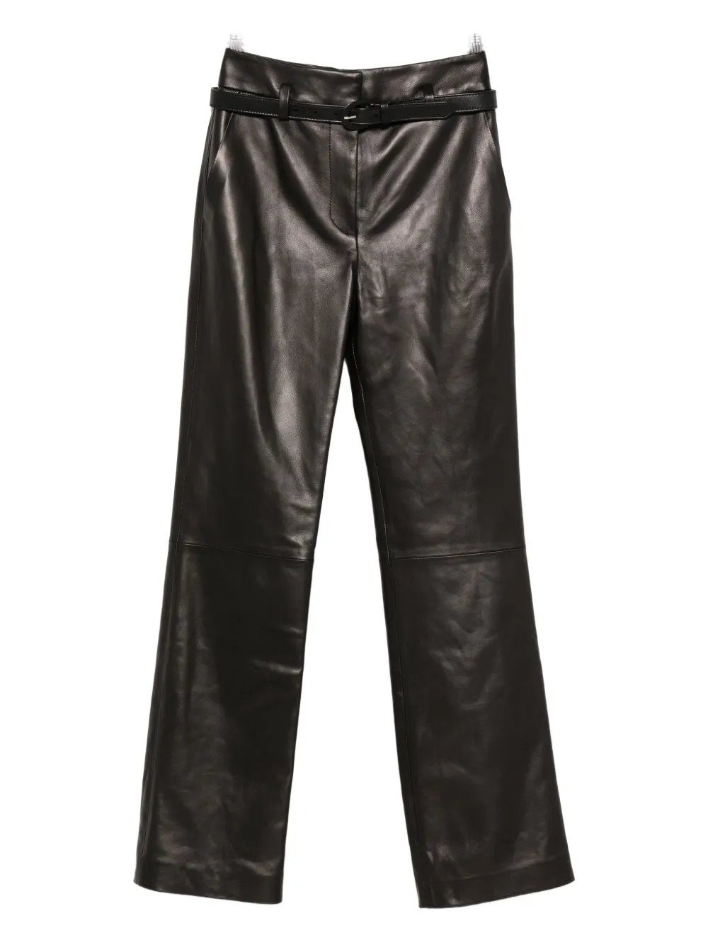 Brandon Maxwell Kaia Belted Leather Trousers In Black
