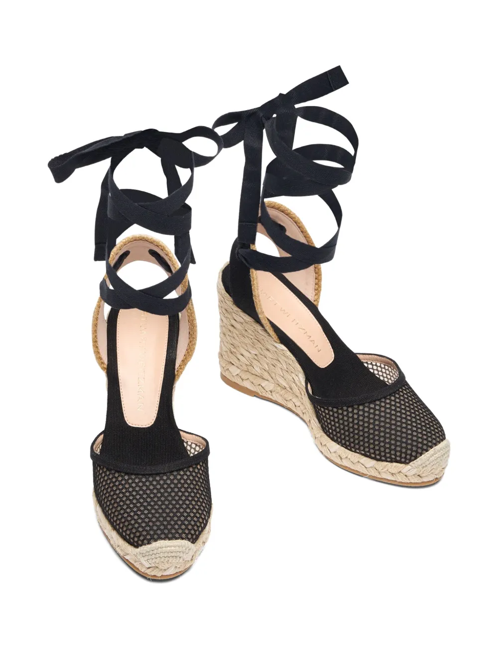 Stuart Weitzman lace-up mesh wedge sandals Black