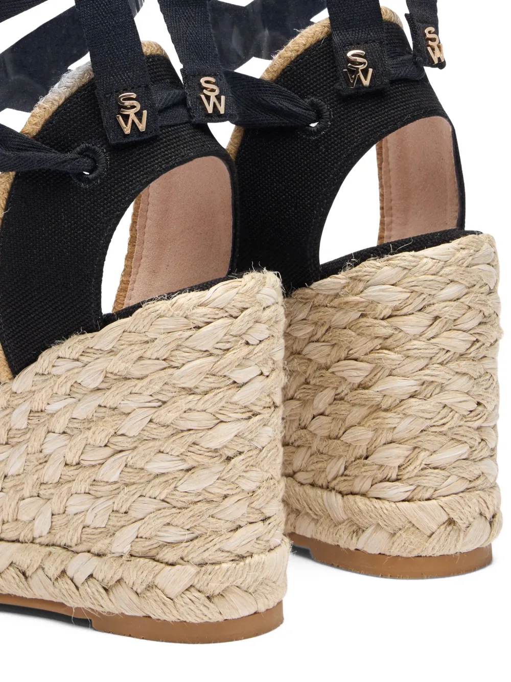 Stuart Weitzman lace-up mesh wedge sandals Black