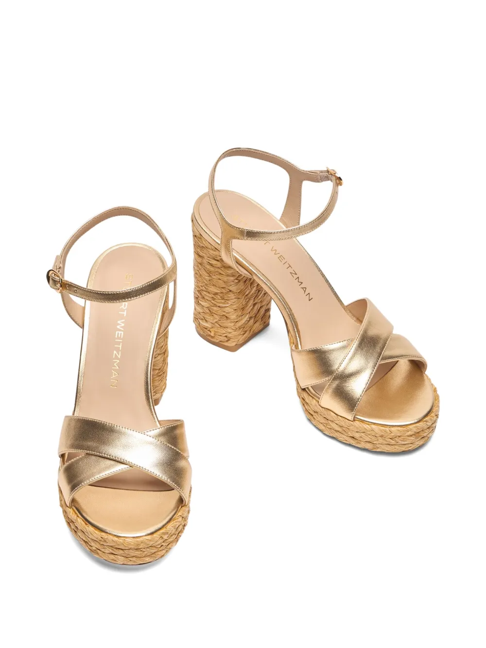 Stuart Weitzman 110mm crossover platform espadrilles Gold