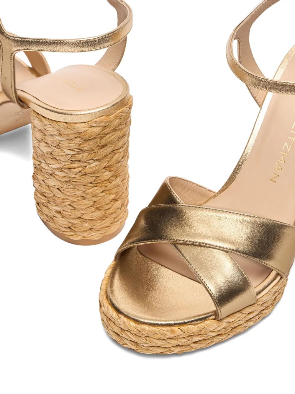 Stuart Weitzman 110mm crossover platform espadrilles Gold