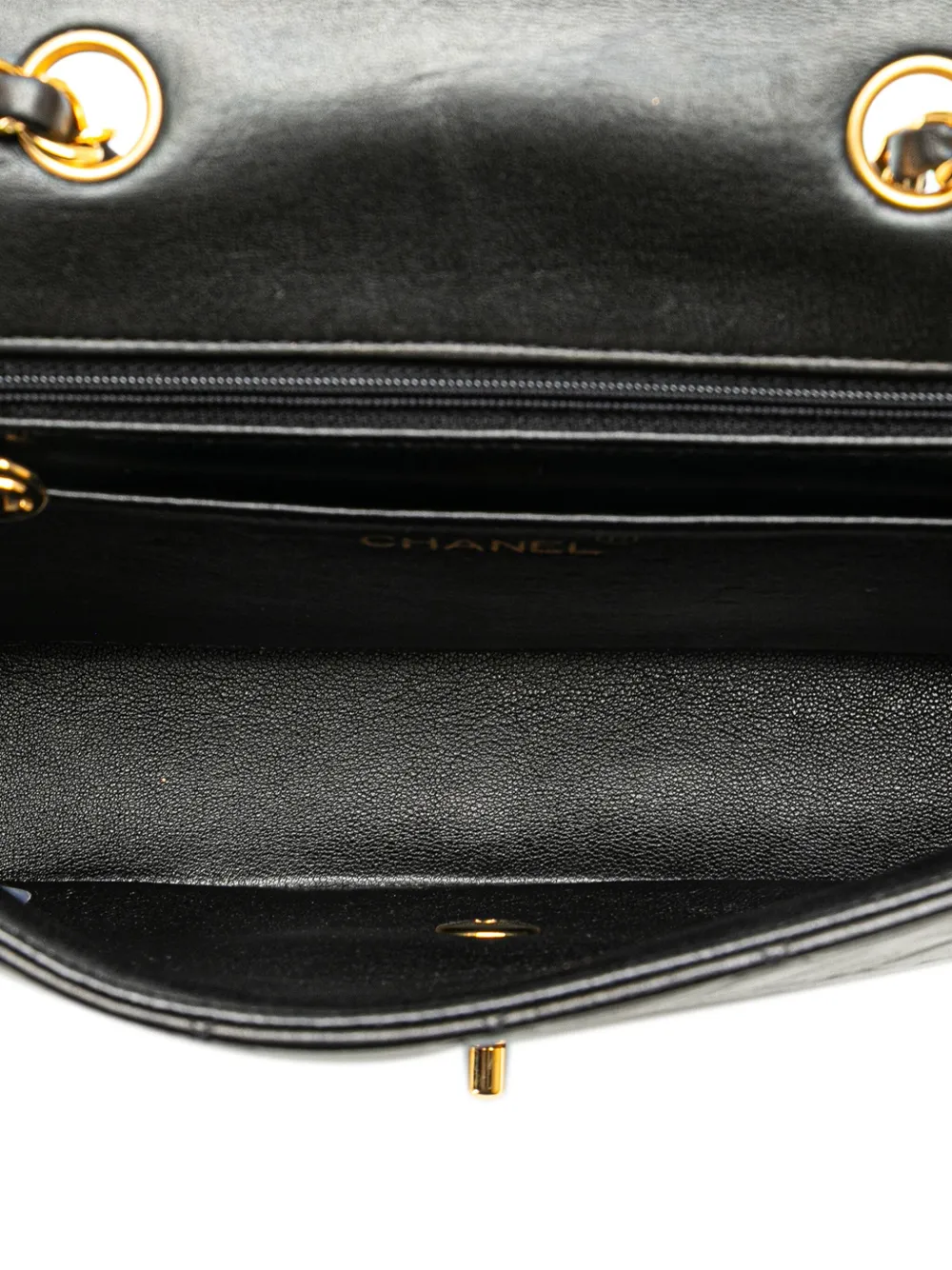 Pre-owned Chanel 1994-1996 Medium Cc Quilted Lambskin Border Single Flap Shoulder Bag In Black