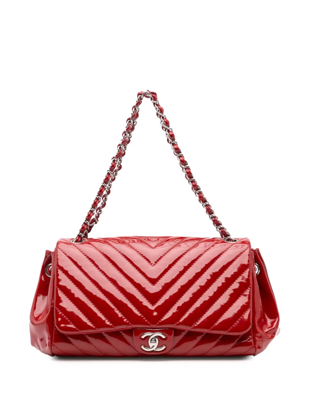 CHANEL Pre-Owned Borsa a spalla CC Patent Accordion Single Flap con motivo chevron 2009-2010 | rosso | Image 1
