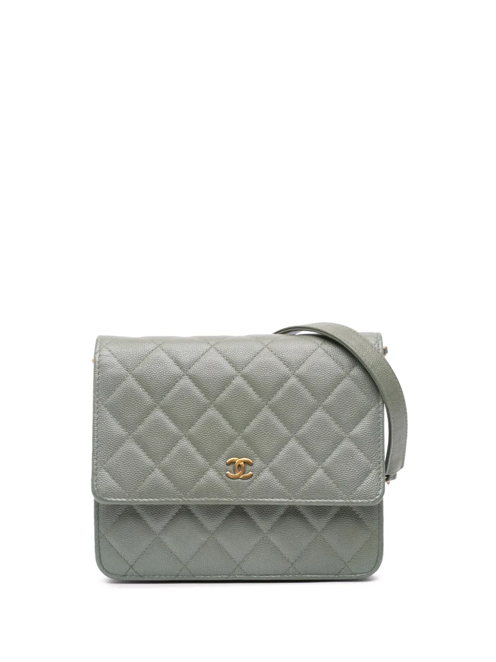 CHANEL Pre-Owned 2018 Quilted Caviar Square Wallet on Chain crossbody bag | Green | Image 1