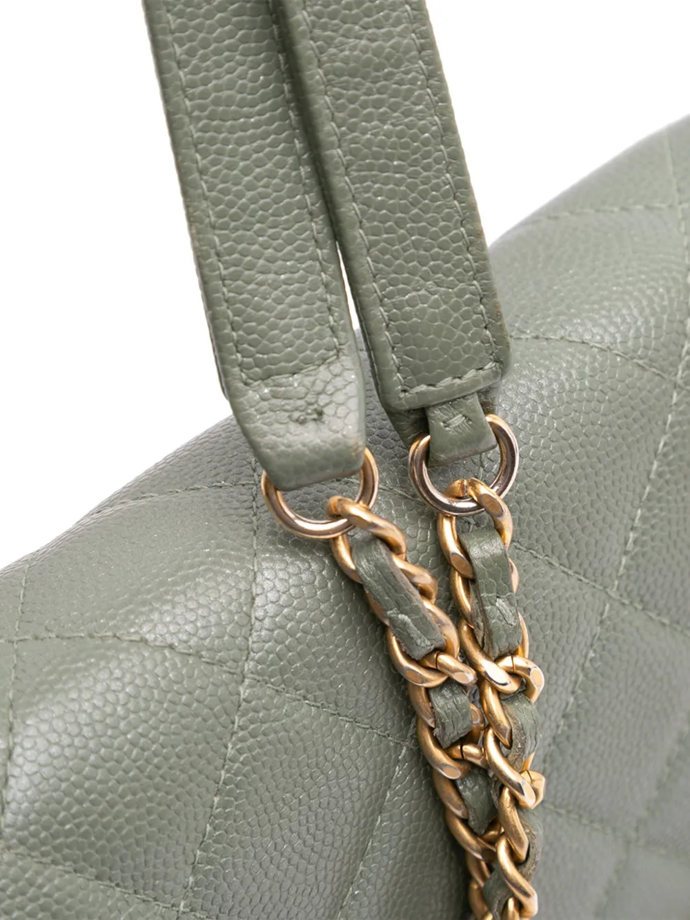 Pre-owned Chanel 2018 Quilted Caviar Square Wallet On Chain Crossbody Bag In Green
