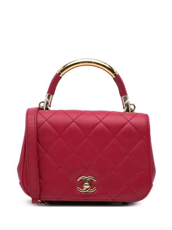 Chanel Pre-owned 2016-2017 Mini Quilted Lambskin Carry Chic Flap Satchel in Pink