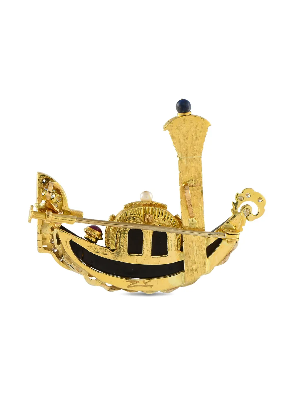 Pre-owned Lb Exclusive 18k Yellow Gold Gondola Multi-stone Brooch