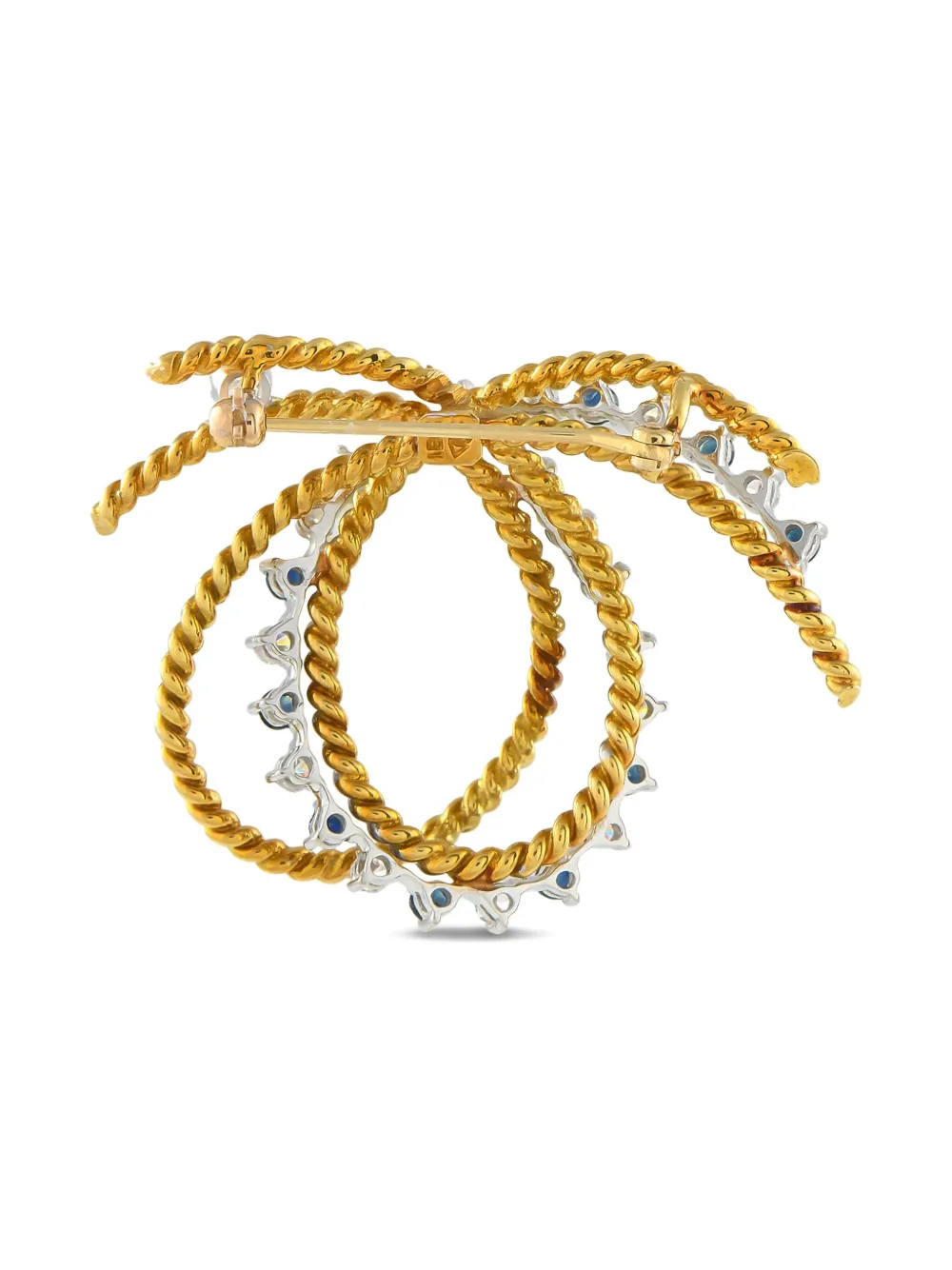 Pre-owned Lb Exclusive 18k Yellow Gold Knot Diamond And Sapphire Brooch