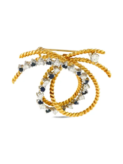 LB Exclusive pre-owned 18K yellow gold Knot diamond and sapphire brooch