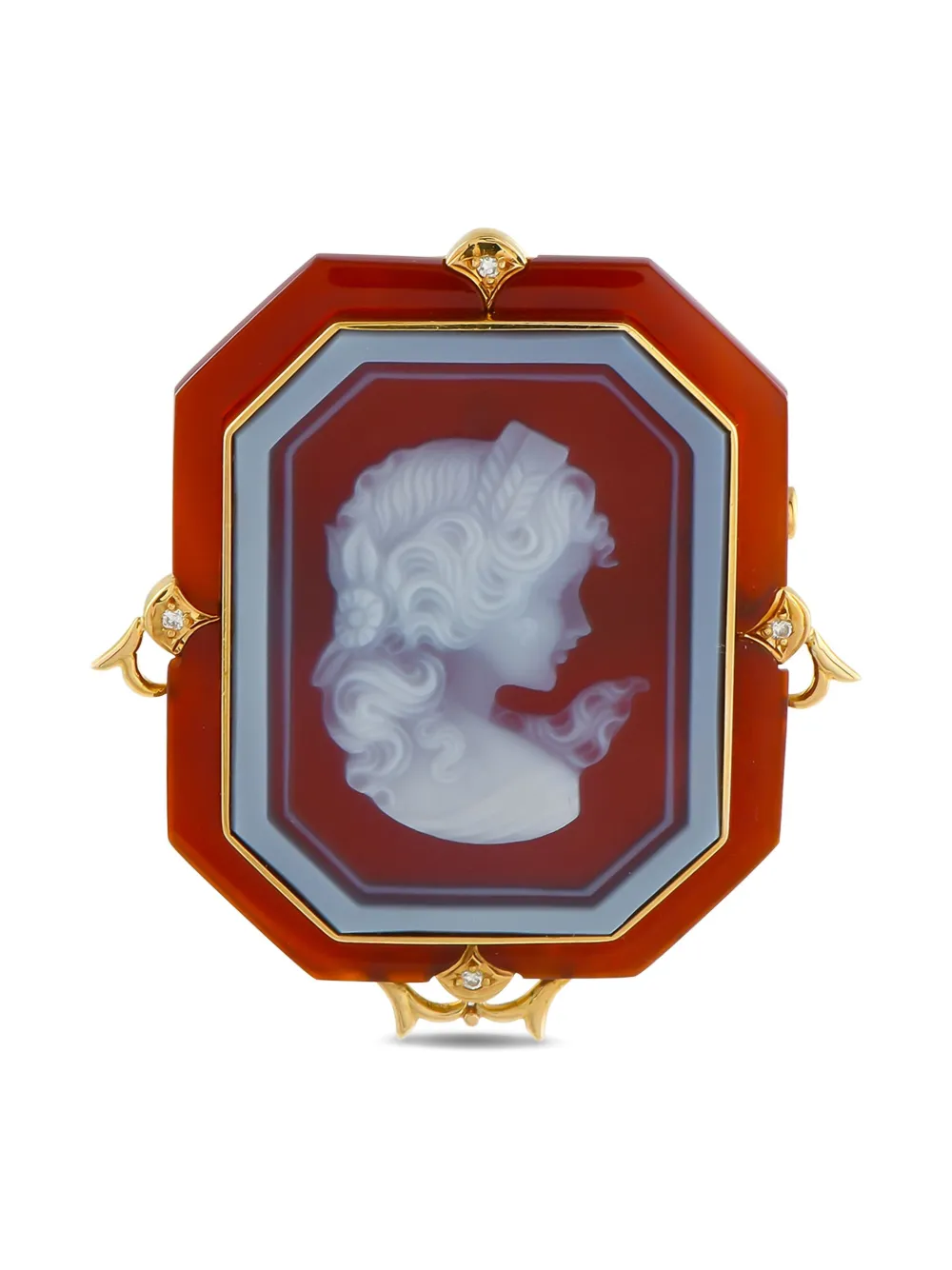18K yellow gold Cameo diamond brooch