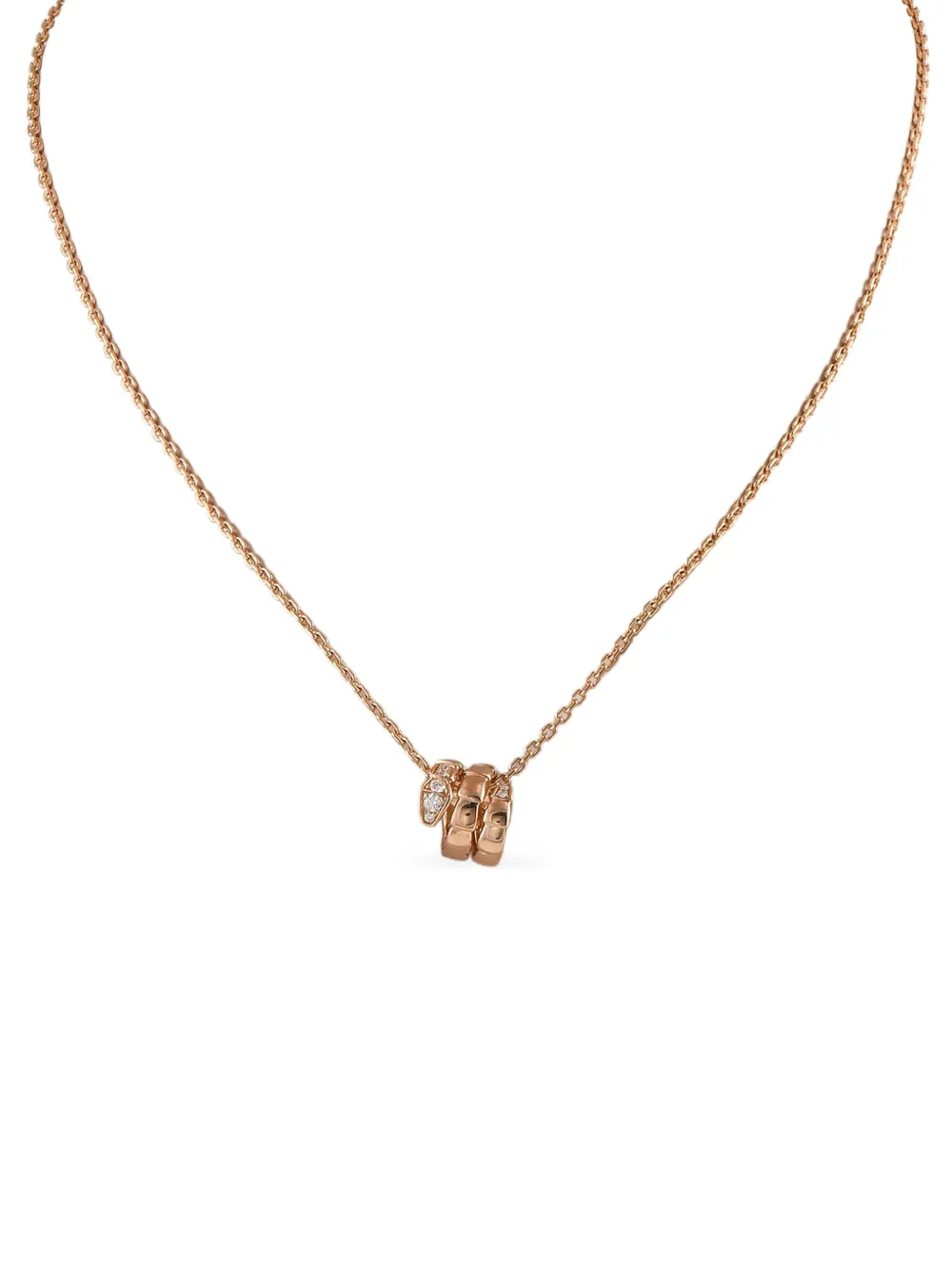 Bvlgari Pre-Owned 18K rose gold Serpenti diamond necklace - ピンク Bvlgari Pre-Owned 18K rose gold Serpenti diamond necklace - ピンク