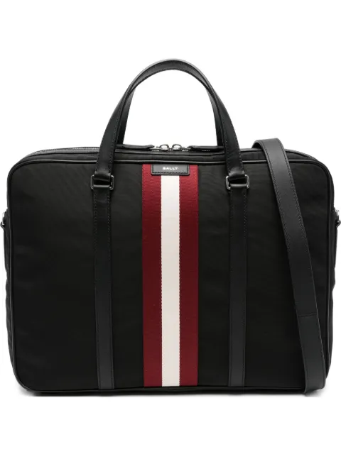 Bally stripe detail leather-trimmed briefcase