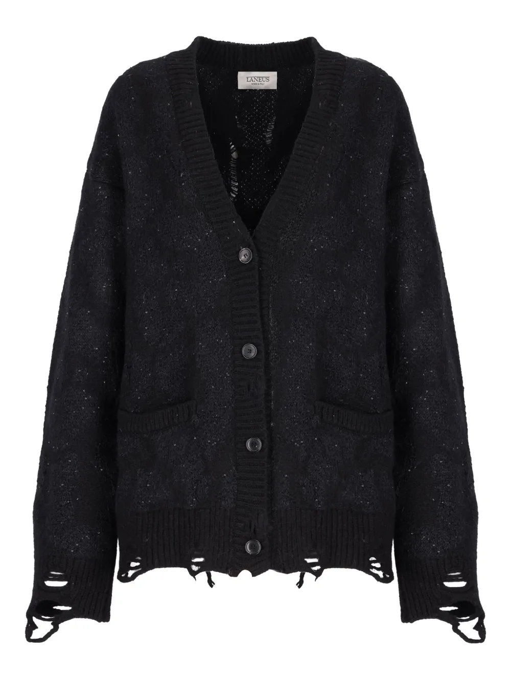 Laneus Distressed Cardigan In Black