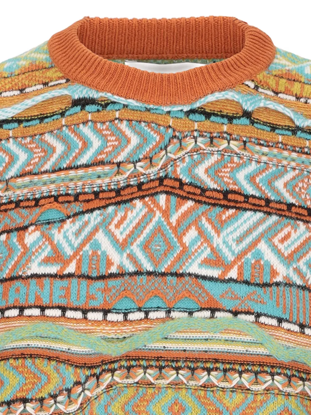Laneus Geometric-pattern Crew-neck Sweater In Orange