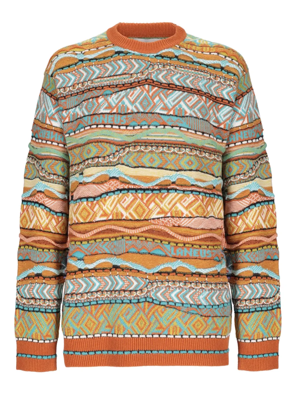 Laneus Geometric-pattern Crew-neck Sweater In Orange