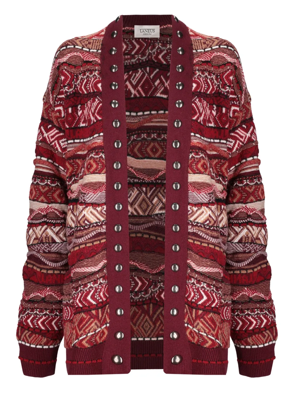 Laneus Studded Patterned Cardigan In Red