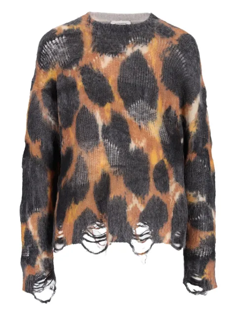 Laneus frayed leopard-print sweater